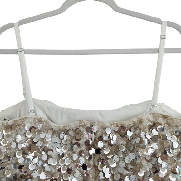 Dress The Population Viviana Silver Sequin Strapless Sheath Cocktail Dress Sz XL - Picture 9 of 14
